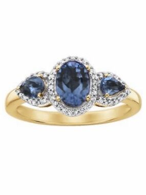 MACY’S • Vintage Style Blue Tanzanite Three-Stone Halo Crystal Ring September